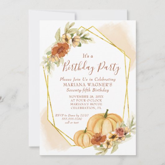 Invitation Rustic Watercolor Automne Citrouille fête d'annive (Devant)