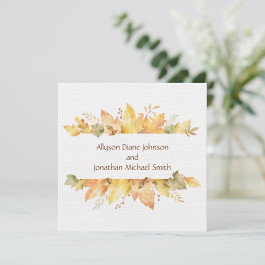 Invitation Rustic Watercolor Automne quitte Carré | (Debout devant)