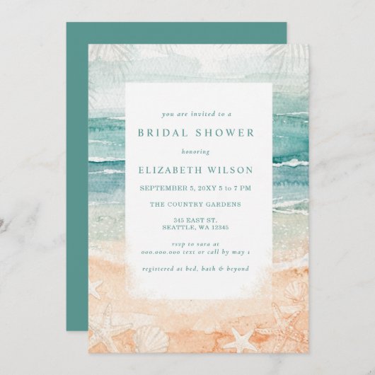 Invitation Rustic Watercolor Beach Bridal Shower (Devant / Derrière)