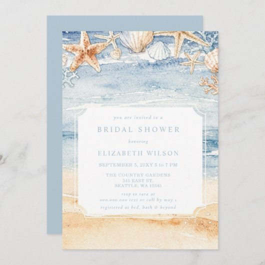 Invitation Rustic Watercolor Beach Bridal Shower (Devant / Derrière)
