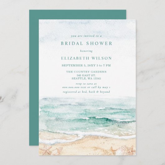 Invitation Rustic Watercolor Beach Bridal Shower (Devant / Derrière)