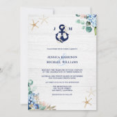 Invitation Rustic Watercolor Beach Floral Ancre Mariage (Devant)