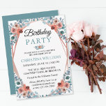 Invitation Rustic Watercolor Blue Floral 50th Birthday Party<br><div class="desc">Soft blue leaves and pretty watercolor flowers with a rustic frame lends a fresh country style to this sweet and feminine 50th birthday party invitation. Personalize with your birthday party date and time, as well as your party venue. The back of the birthday invitation for 50 years old features a...</div>