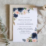 Invitation Rustic Watercolor Blush et Navy Flowers Mariage<br><div class="desc">Famille Invitation et amis avec cet élégant faire-part de mariage fleuri. Il présente un bouquet floral aquarelle bleu marine et des fleurs roses rousses aux accents de verdure. Personnalisez en ajoutant les noms, la date, l'heure, le lieu, l'adresse et d'autres détails de l'événement. Vous pouvez modifier le verso de l'invitation...</div>