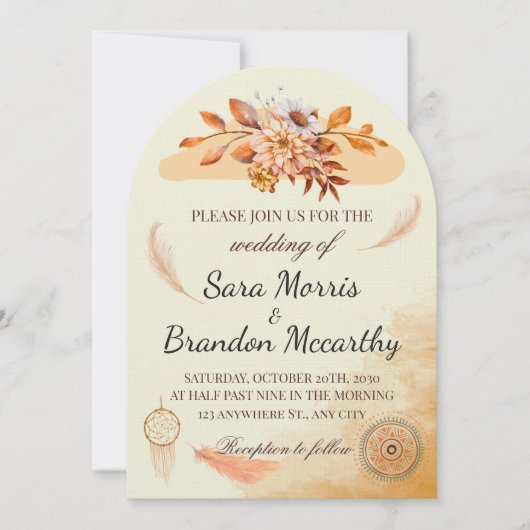 Invitation Rustic Watercolor Bohemian Wedding Card (Devant)