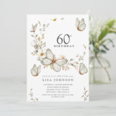 Invitation Rustic Watercolor Butterfly 60e fête d'anniversair (Debout devant)