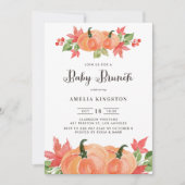 Invitation Rustic Watercolor Citrouilles Automne Bébé Brunch (Devant)