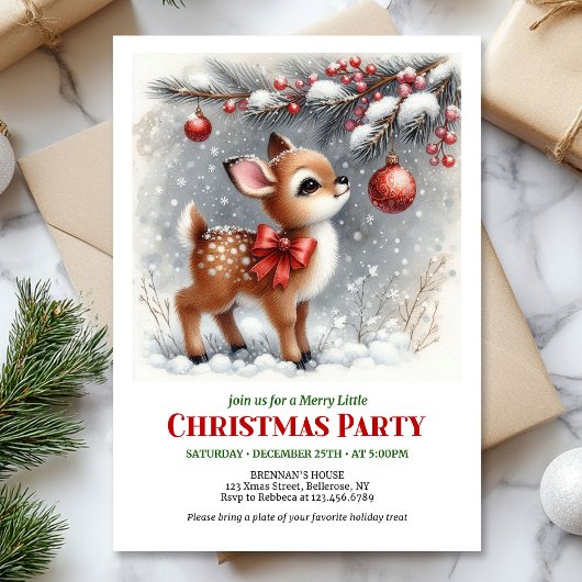 Invitation Rustic watercolor fawn snowy forest serene scene 
