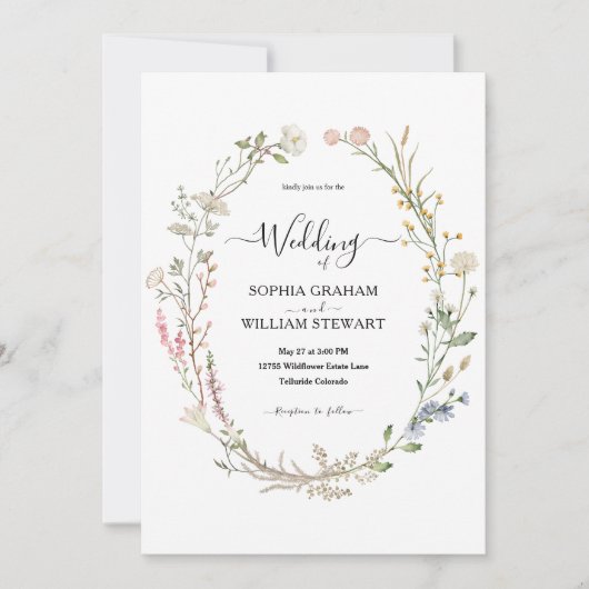 Invitation Rustic Watercolor Fleur sauvage thème Boho Mariage (Devant)
