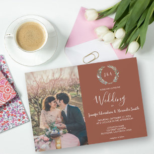 Invitation Rustic watercolor leaves monogram photo Wedding