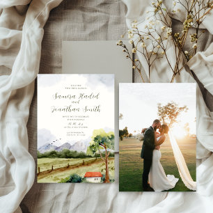 Invitation Rustic Watercolor Mountain Photo Mariage