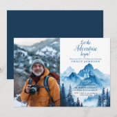 Invitation Rustic Watercolor Mountain Retraite Party Photo (Devant / Derrière)