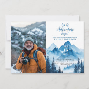 Invitation Rustic Watercolor Mountain Retraite Party Photo