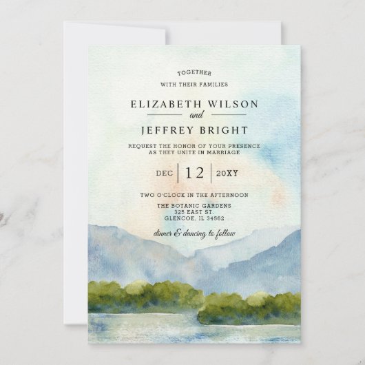 Invitation Rustic Watercolor Mountains Mariage d'hiver (Devant)