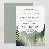 Invitation Rustic Watercolor Mountains Pine Trees Mariage (Devant / Derrière)