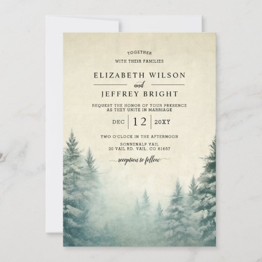Invitation Rustic Watercolor Pine Forest Mariage d'hiver (Devant)