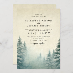 Invitation Rustic Watercolor Pine Forest Mariage d'hiver Inv