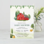 Invitation Rustic Watercolor Red Barnyard Farm Baby Shower (Debout devant)
