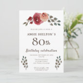 Invitation Rustic Watercolor Roses Floral 80e fête d'annivers (Debout devant)