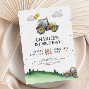 Invitation Rustic Watercolor Tractor fête d'anniversaire