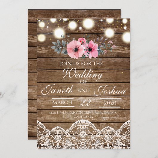 Invitation Rustic Wedding Invitation, Country Wedding (Devant / Derrière)