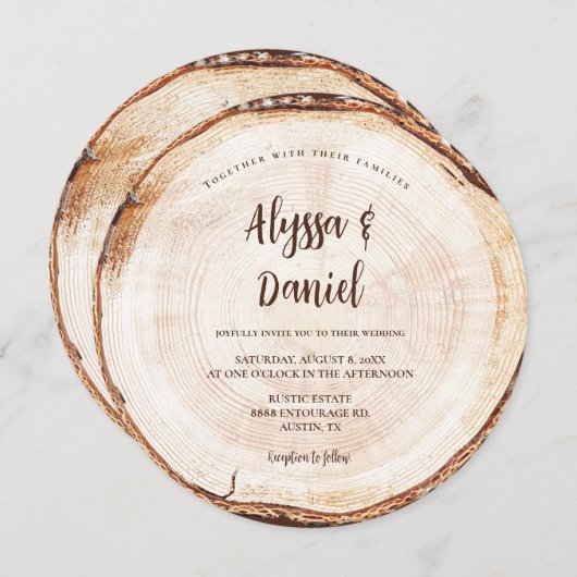 Invitation Rustic Wedding Wood Cut Unique Custom (Devant / Derrière)