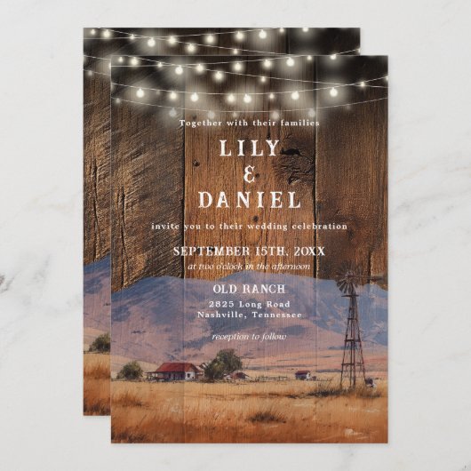 Invitation Rustic Western Barn Ranch All In One Wedding (Devant / Derrière)