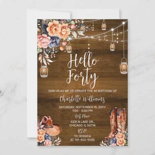Invitation Rustic Western Bonjour Quarante Anniversaire (Devant)