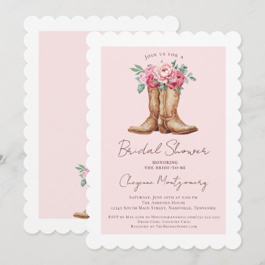 Invitation Rustic Western Bridal Shower Blush Pink Floral (Devant / Derrière)