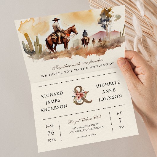 Invitation Rustic Western Cowboy All in One QR Code Wedding