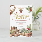 Invitation Rustic Western Cowboy Boots & Cactus Holiday (Debout devant)
