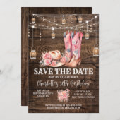 Invitation Rustic Western Cowgirl Enregistrer la date Anniver (Devant / Derrière)