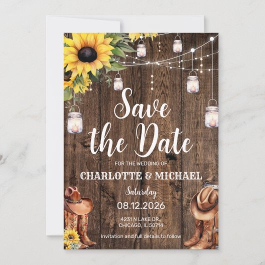 Invitation Rustic Western Enregistrer le Mariage de date (Devant)
