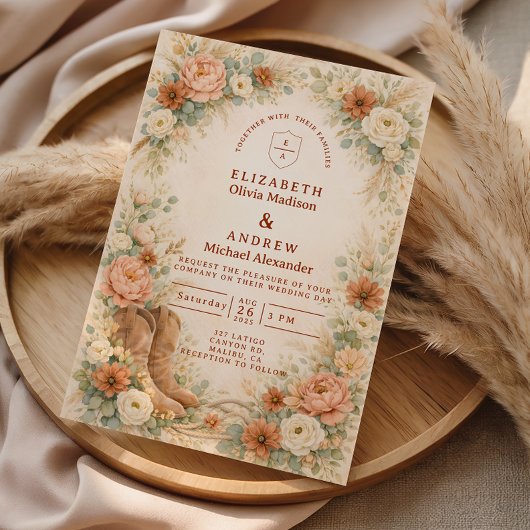 Invitation Rustic Western Floral Arch Wedding