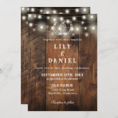 Invitation Rustic Western Horseshoes String Lights Wedding (Devant / Derrière)