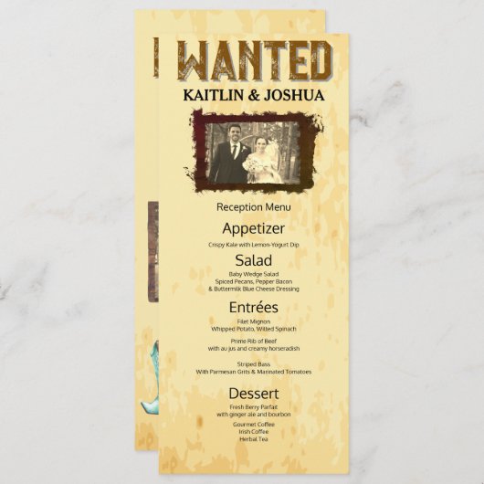 Invitation Rustic Western Mariage 🤠 Country Reception Menu (Devant / Derrière)