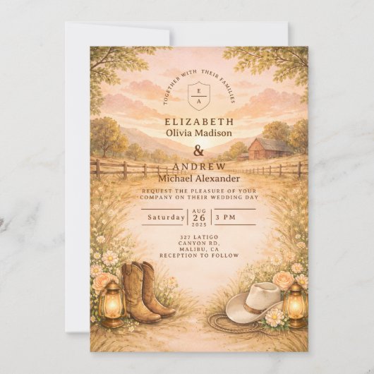 Invitation Rustic Western Meadow Wedding (Devant)