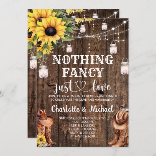 Invitation Rustic Western Rien Fancy just love Mariage (Devant / Derrière)