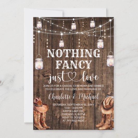 Invitation Rustic Western Rien Fancy just love Mariage (Devant)