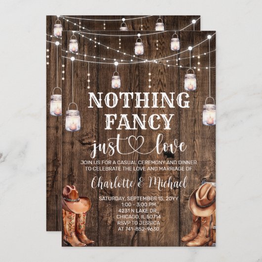 Invitation Rustic Western Rien Fancy just love Mariage (Devant / Derrière)