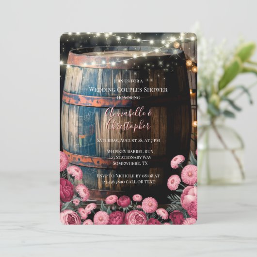 Invitation Rustic Whiskey Barrel Mariage Couples Douche (Debout devant)