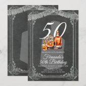 Invitation Rustic Whiskey Bottle 50th Adult Birthday (Devant / Derrière)