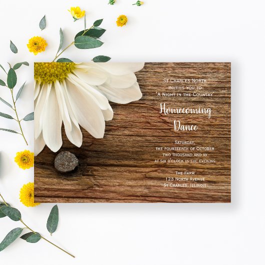 Invitation Rustic White Daisy Country Barne Homecoming Dance