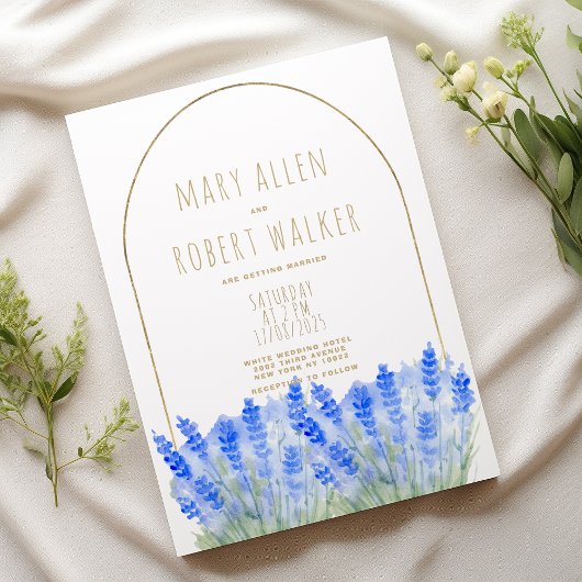 Invitation Rustic white gold lavender blue floral wedding