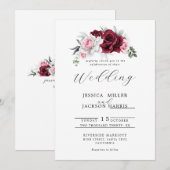 Invitation Rustic White Maroon Rose Floral Wedding (Devant / Derrière)