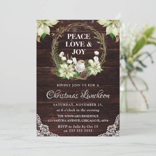 Invitation Rustic White Poinsettia and Robin Christmas (Debout devant)