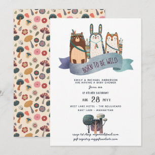 Invitation Rustic WILD ONE Woodland Animaux Tribal Baby Boy