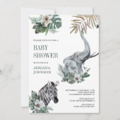 Invitation Rustic Wild Safari Zebra and Elephant Baby Shower (Devant)