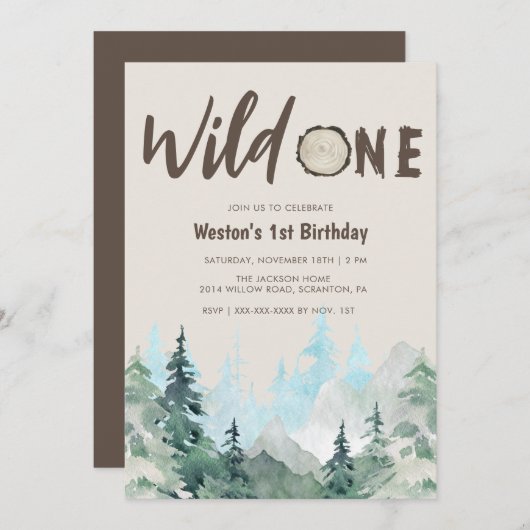 Invitation Rustic Wild Un 1er anniversaire (Devant / Derrière)