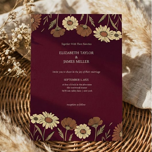 Invitation Rustic Wildflower Burgundy Floral Wedding